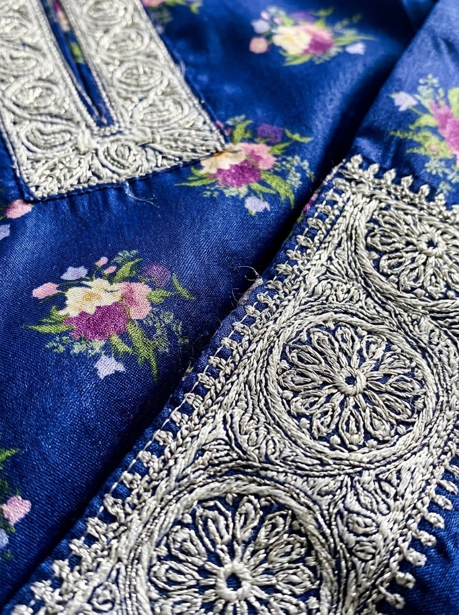 Navy Floral Plush Micro-Velvet 3-Piece Ensemble (Kurti, Open Shrug Jacket & Trouser) – Canada - Image 14