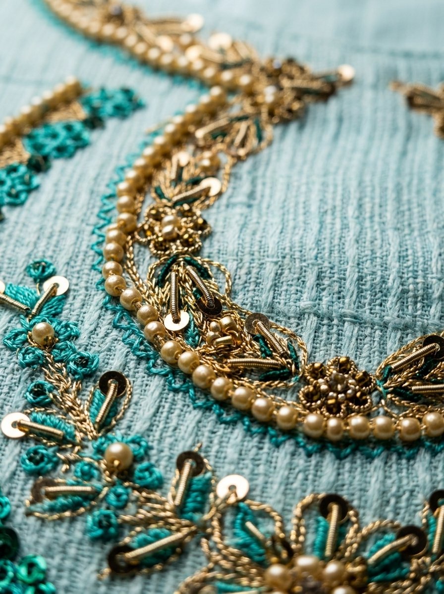 Pastel Ice Blue Heavy Embroidered Winter Khaddar 3-Piece Suit – Ready to Ship Canada - Image 9