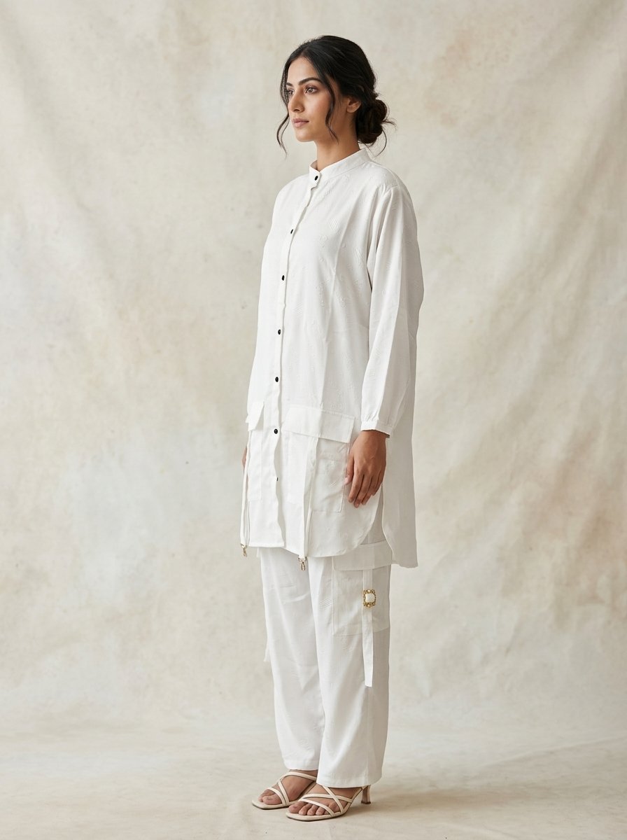 Crisp Pure White Structured Utility Twill Tunic & Wide Cargo Trouser 2-Piece Set – Canada - Image 6