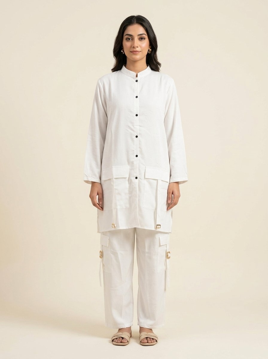 Crisp Pure White Structured Utility Twill Tunic & Wide Cargo Trouser 2-Piece Set – Canada - Image 7