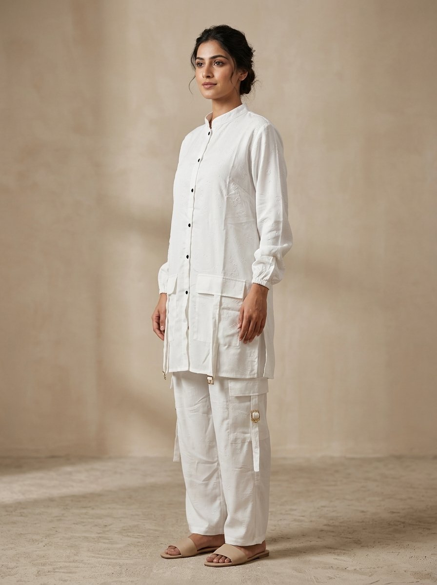 Crisp Pure White Structured Utility Twill Tunic & Wide Cargo Trouser 2-Piece Set – Canada - Image 10