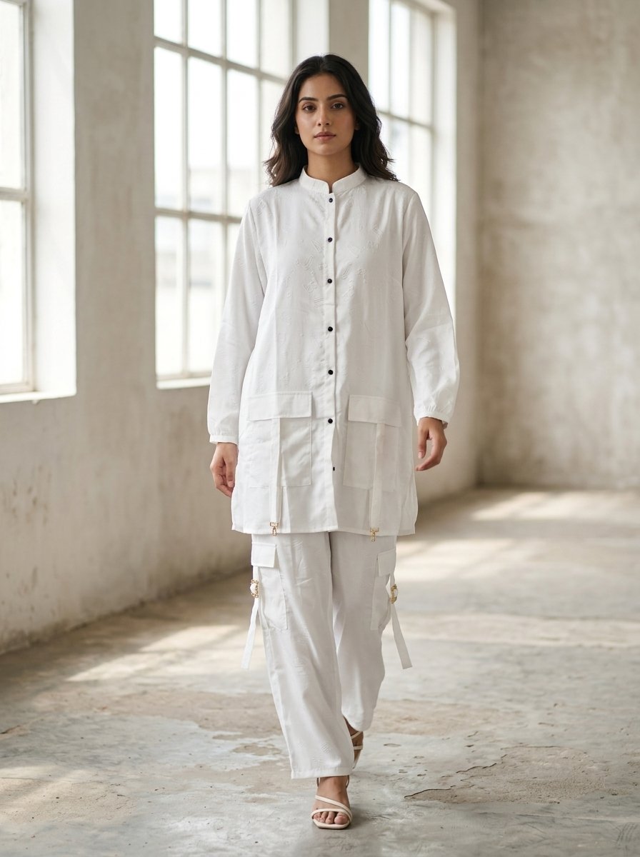 Crisp Pure White Structured Utility Twill Tunic & Wide Cargo Trouser 2-Piece Set – Canada - Image 8