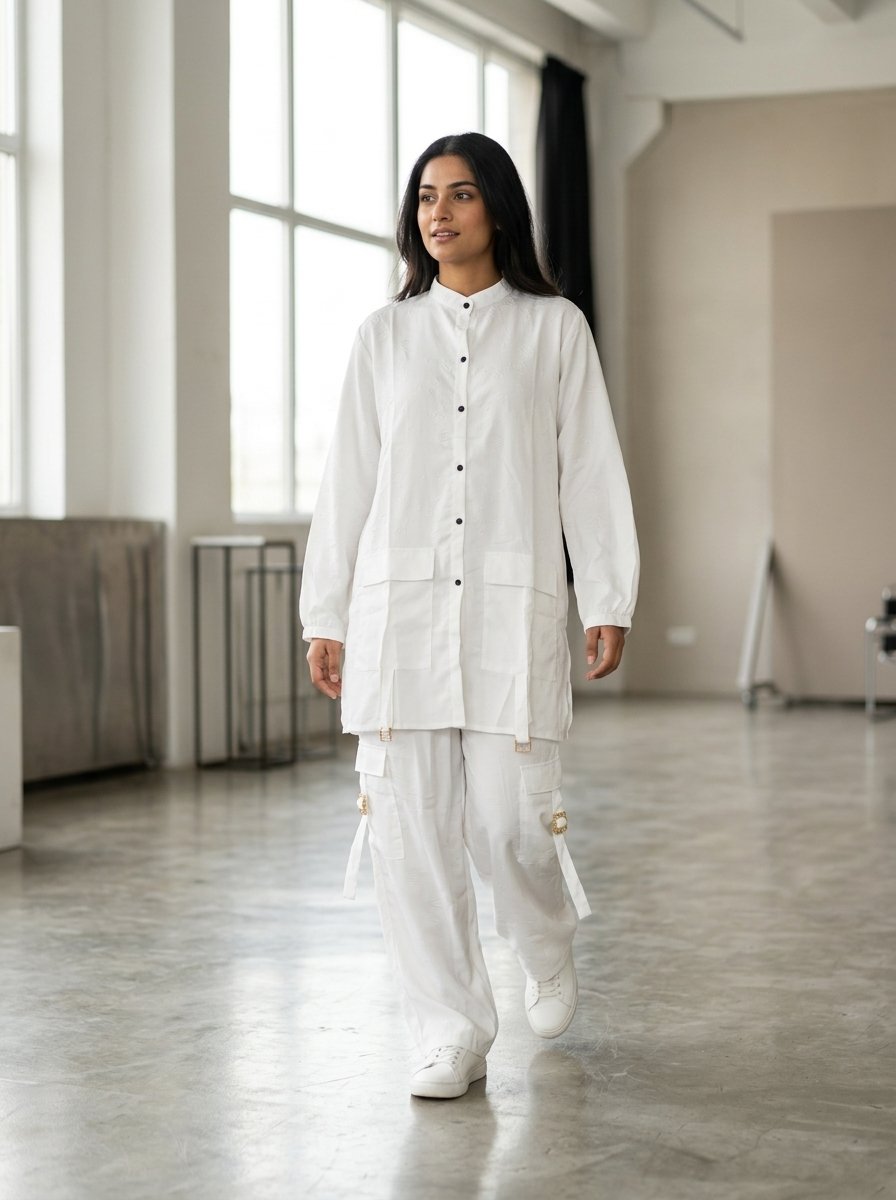 Crisp Pure White Structured Utility Twill Tunic & Wide Cargo Trouser 2-Piece Set – Canada - Image 9
