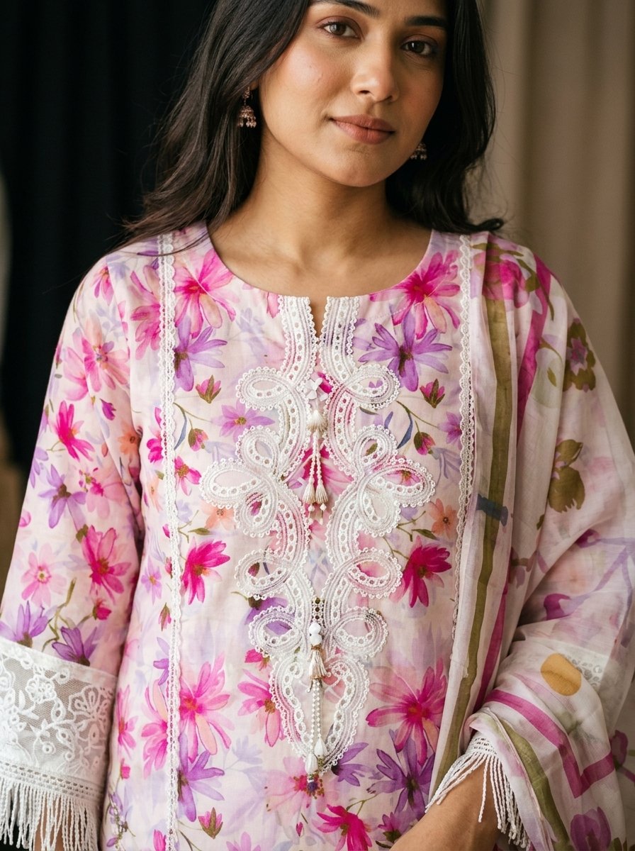 Lavender & Charcoal Floral Winter Khaddar 3-Piece Suit with Printed Dupatta – Canada
