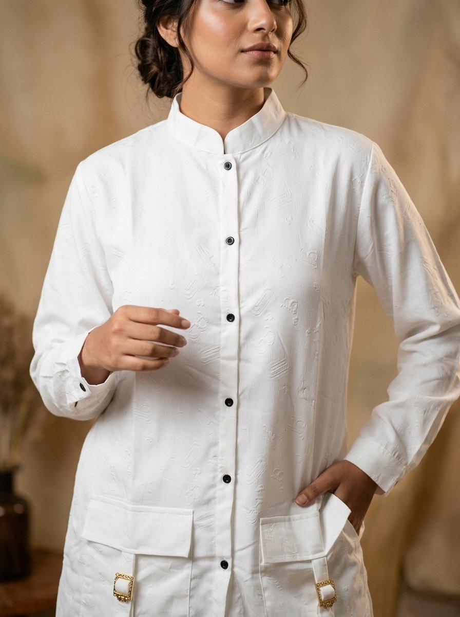 Crisp Pure White Structured Utility Twill Tunic & Wide Cargo Trouser 2-Piece Set – Canada - Image 2