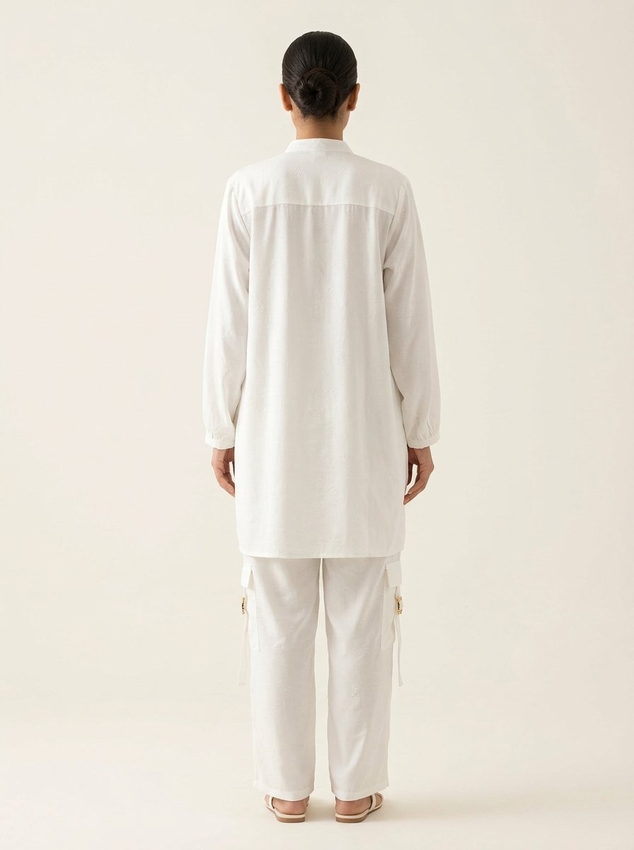 Crisp Pure White Structured Utility Twill Tunic & Wide Cargo Trouser 2-Piece Set – Canada - Image 3