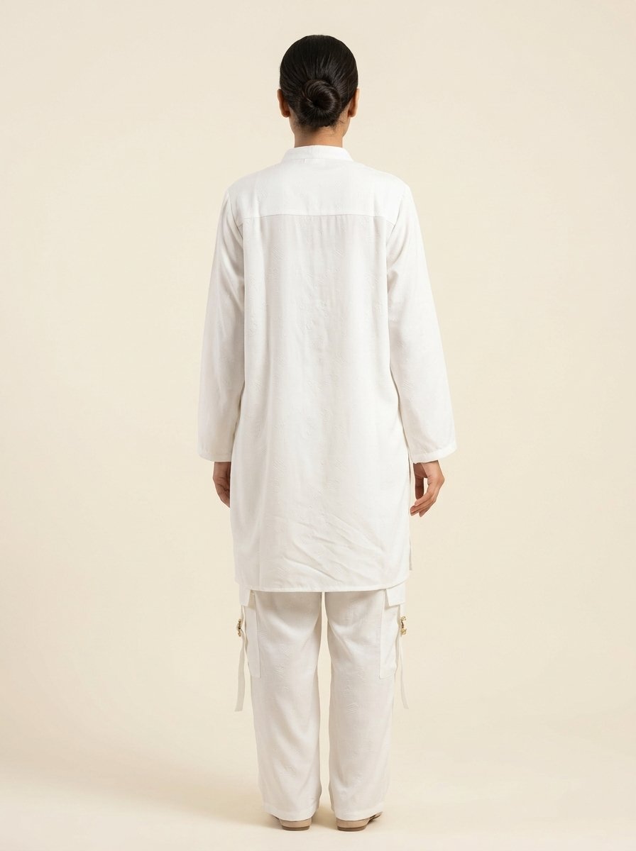 Crisp Pure White Structured Utility Twill Tunic & Wide Cargo Trouser 2-Piece Set – Canada - Image 4