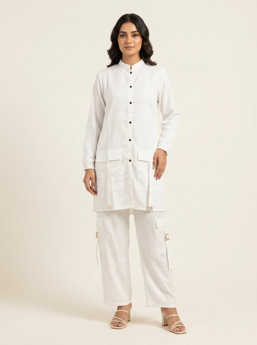 Crisp Pure White Structured Utility Twill Tunic & Wide Cargo Trouser 2-Piece Set – Canada - Image 5