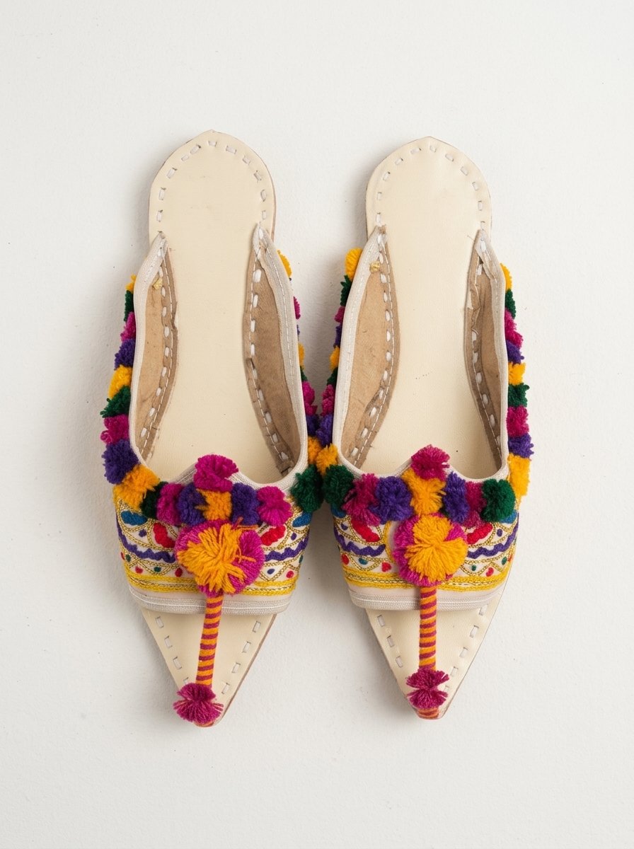 Multani Pompom Pointed Open-Back Khussa Mule (Off-White Ivory Leather) – Canada - Image 8