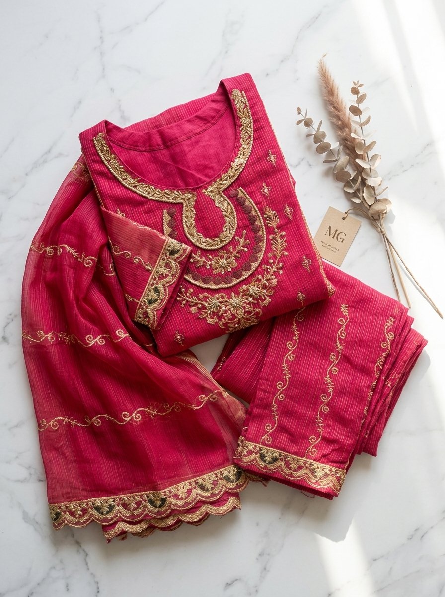 Luxury Deep Crimson Red Heavy Embroidered Winter Khaddar 3-Piece Suit – Ready to Ship Canada - Image 14