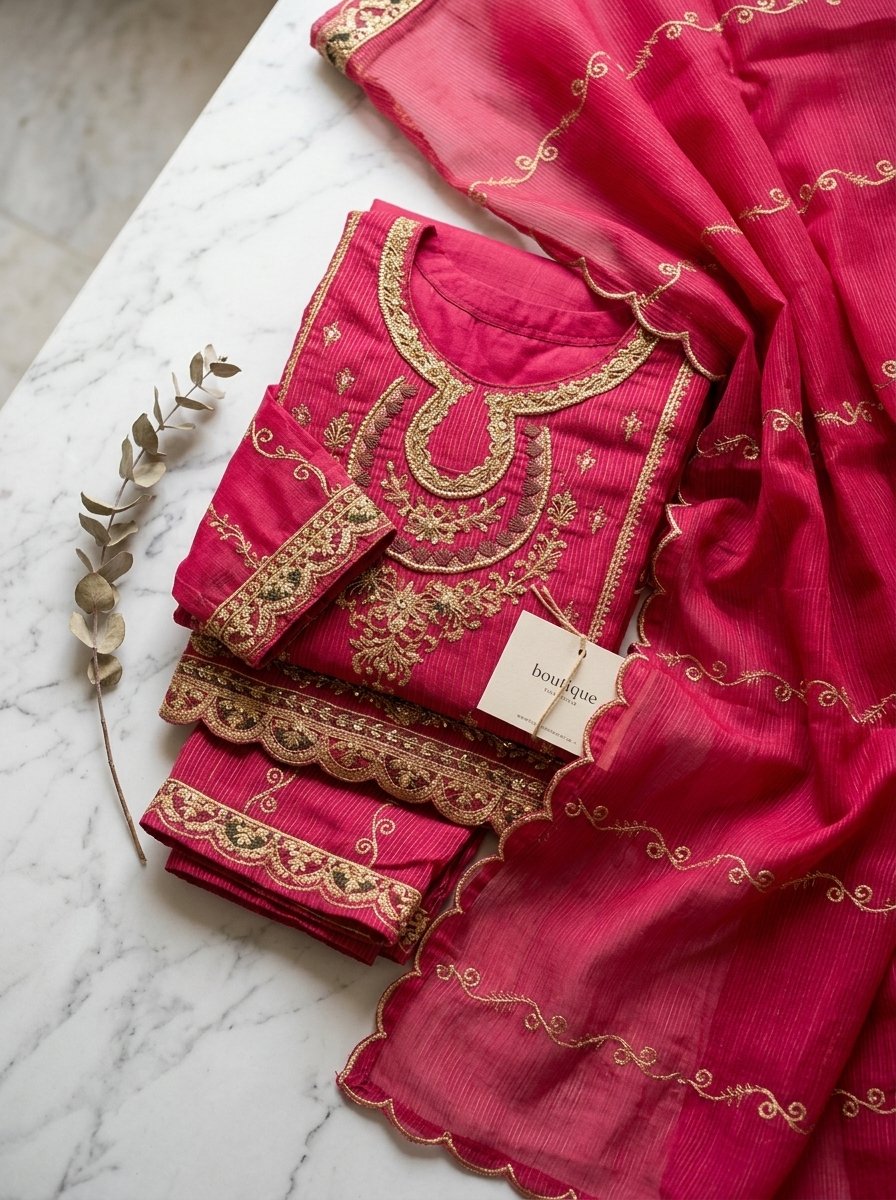 Luxury Deep Crimson Red Heavy Embroidered Winter Khaddar 3-Piece Suit – Ready to Ship Canada - Image 15