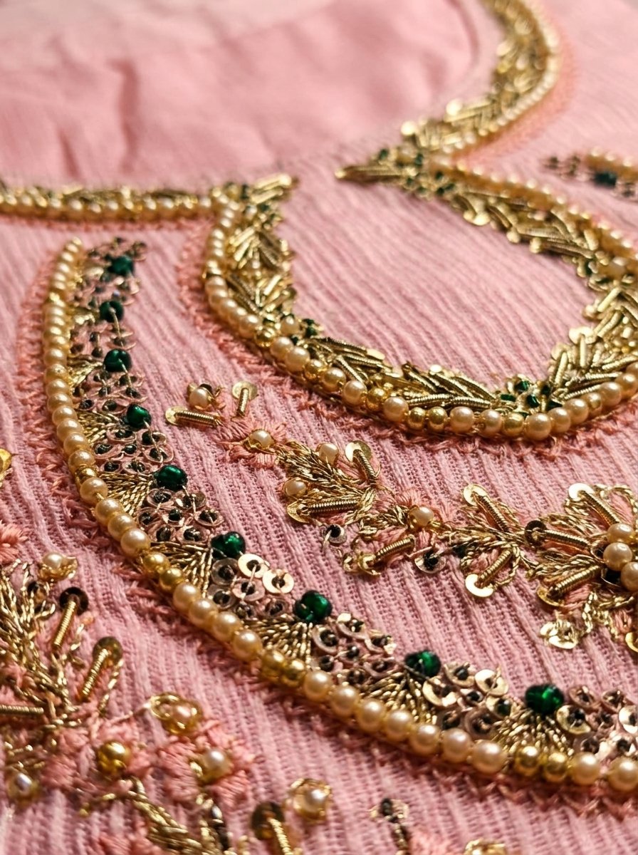 Blush Baby Pink Heavy Embroidered Winter Khaddar 3-Piece Suit – Ready to Ship Canada - Image 15