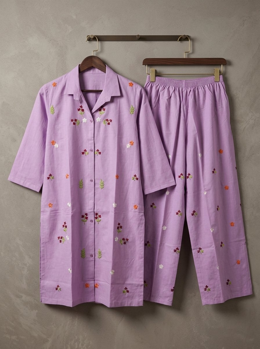 Royal Purple Structured Winter Cotton Collared Tunic & Trouser Set (2-Piece) – Canada - Image 8