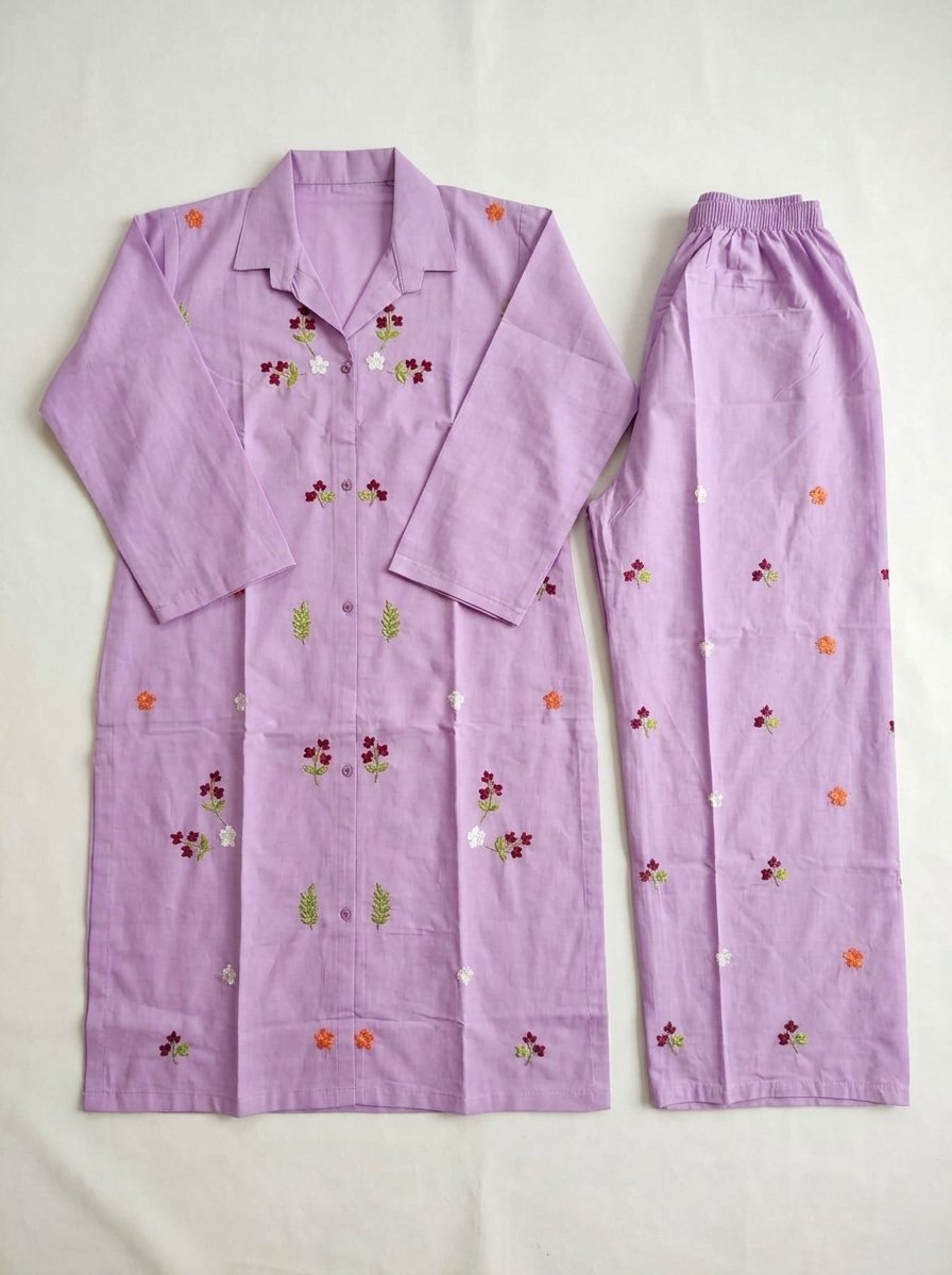 Royal Purple Structured Winter Cotton Collared Tunic & Trouser Set (2-Piece) – Canada - Image 7