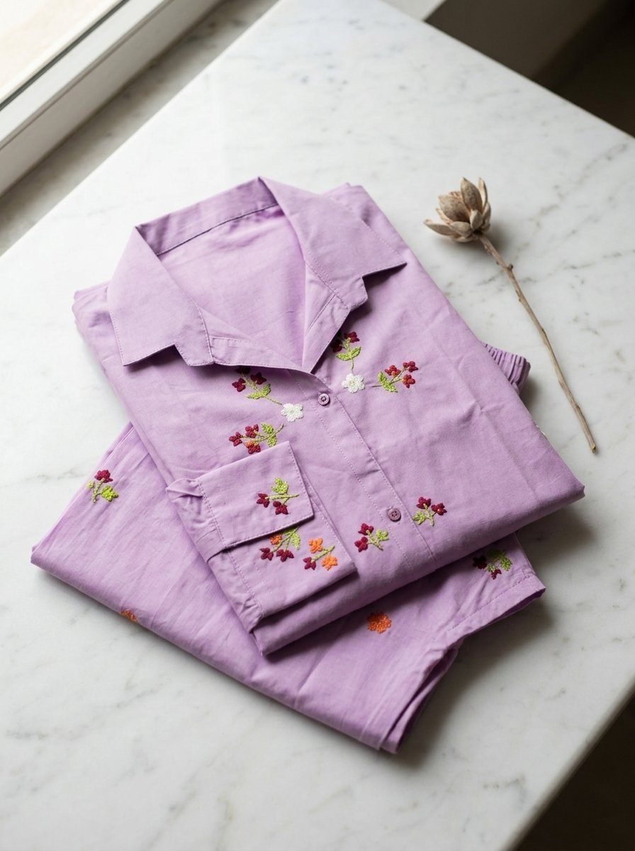 Royal Purple Structured Winter Cotton Collared Tunic & Trouser Set (2-Piece) – Canada - Image 9