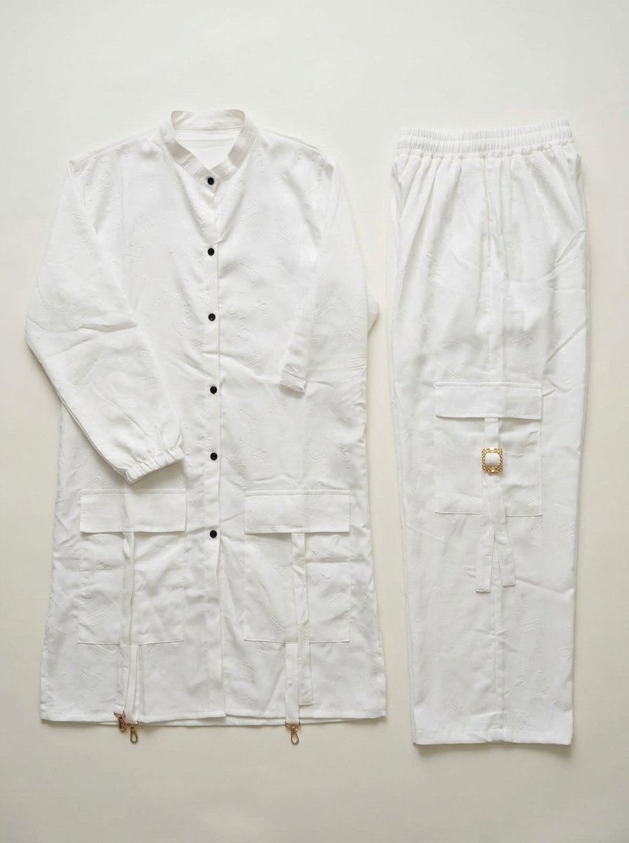 Crisp Pure White Structured Utility Twill Tunic & Wide Cargo Trouser 2-Piece Set – Canada - Image 19