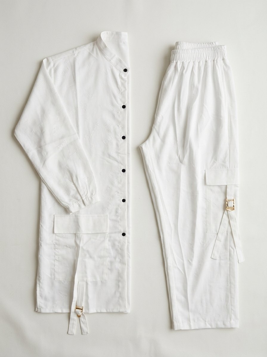 Crisp Pure White Structured Utility Twill Tunic & Wide Cargo Trouser 2-Piece Set – Canada - Image 20